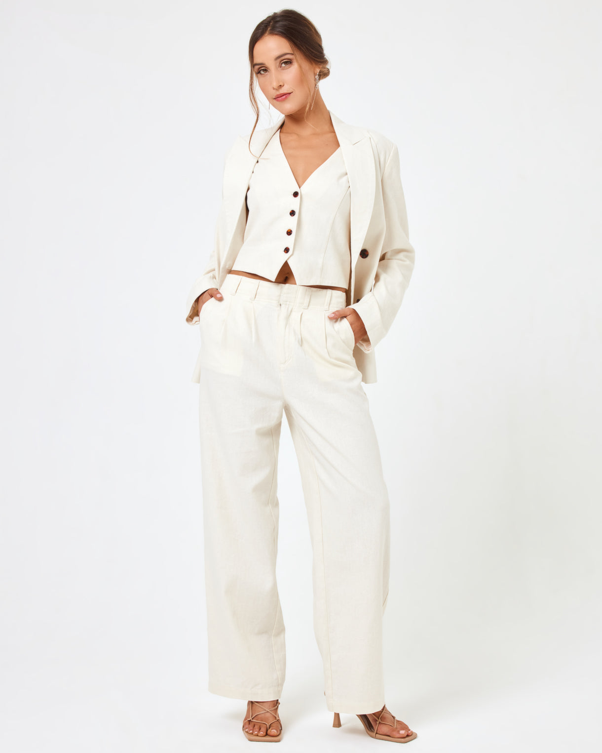 Rhodes Pant - Cream Cream | Model: Anna (size: S) | Hover