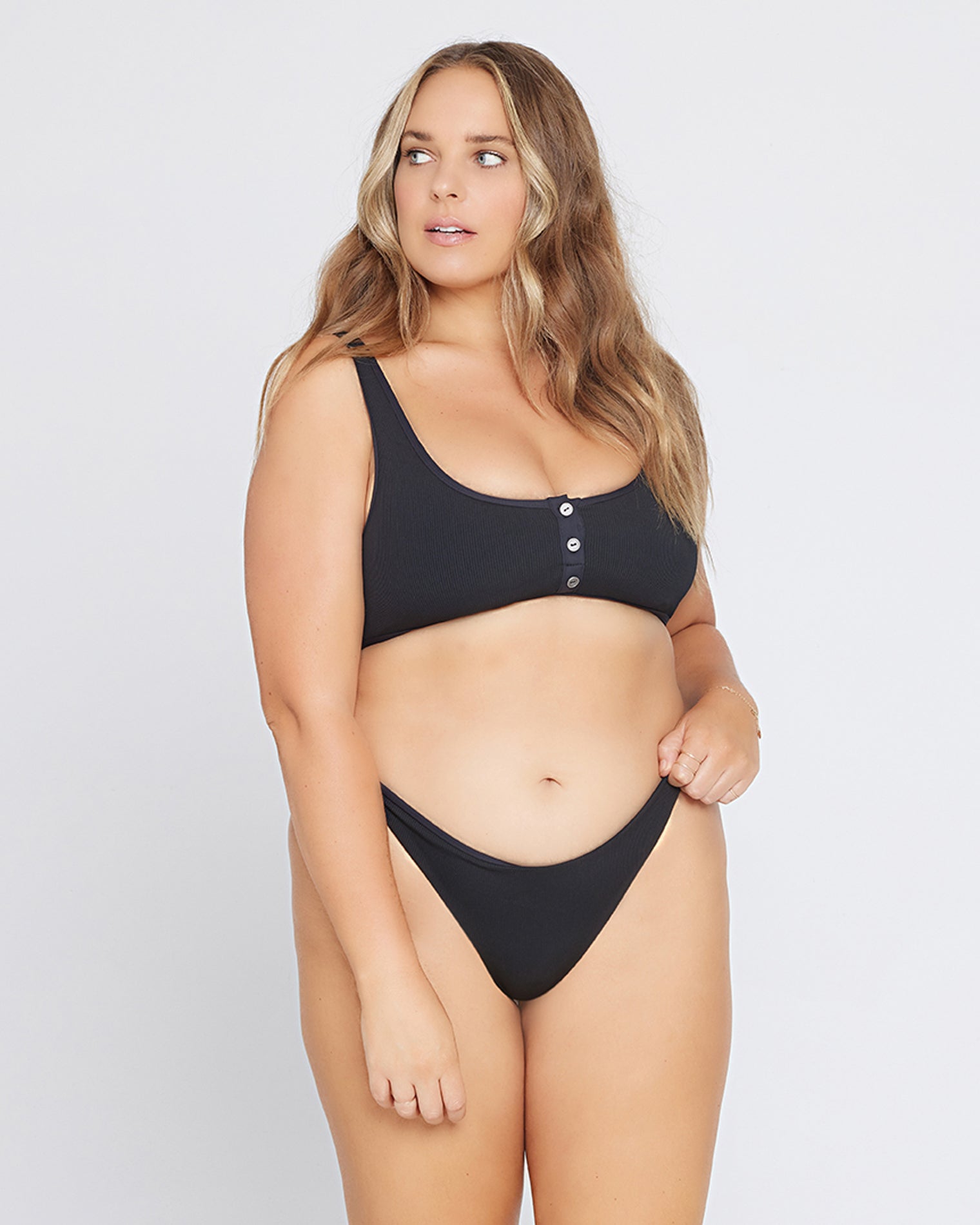 Ribbed Camacho Bikini Bottom - Black Black | Model: Ali (size: XL)